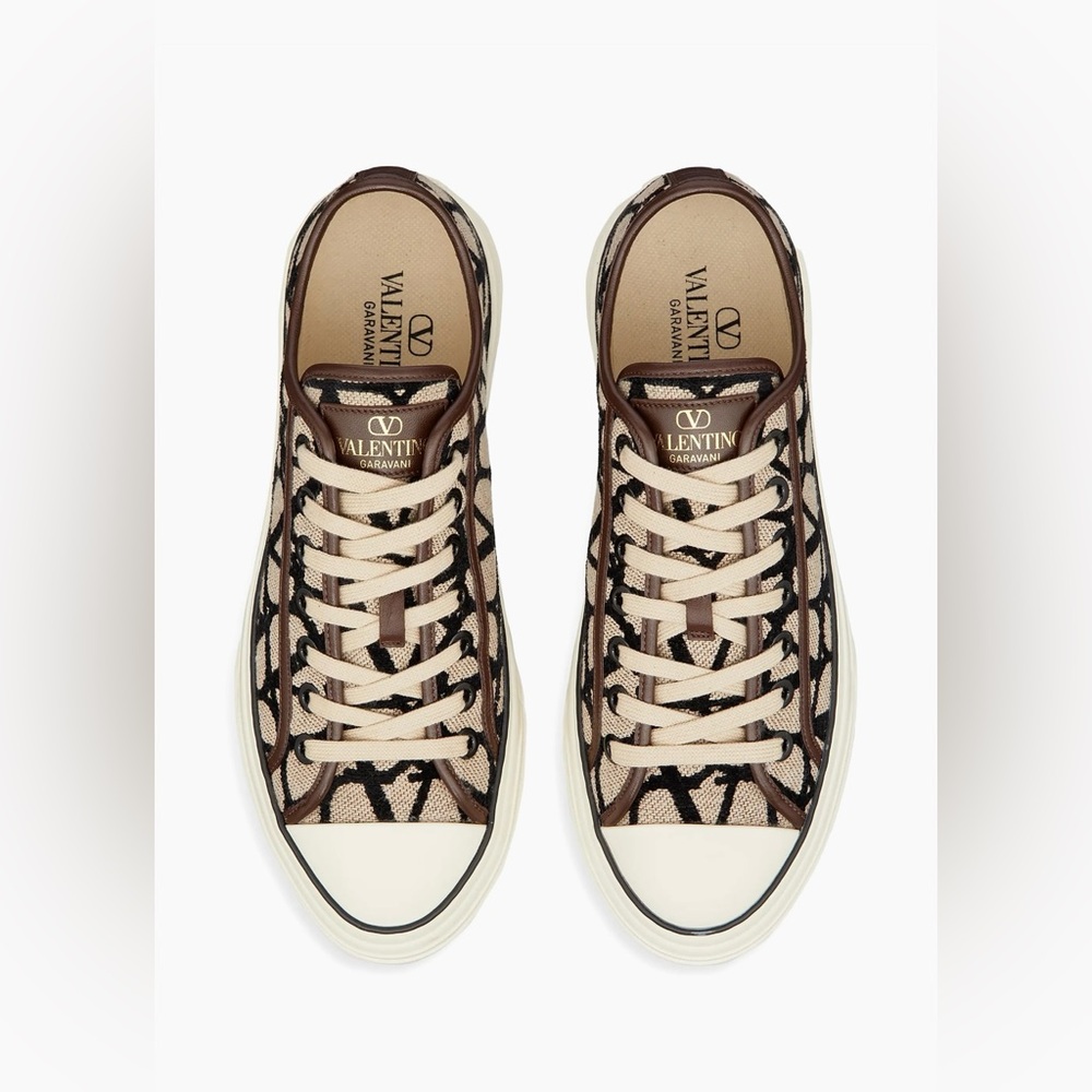 Valentino Garavani Beige and Dark Brown Sneakers! Like new!